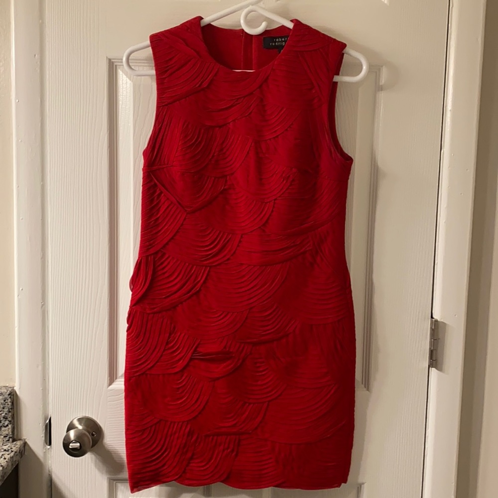 Mini red party dress.